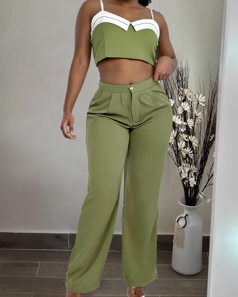 Crop Cami Top & Ruched Pocket Design Pants Set