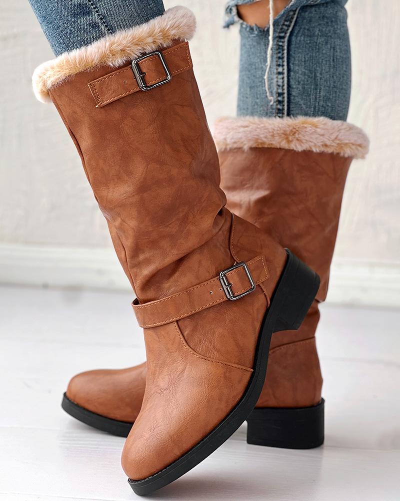 Buckled Lined Chunky Heel Vintage Ankle Boots