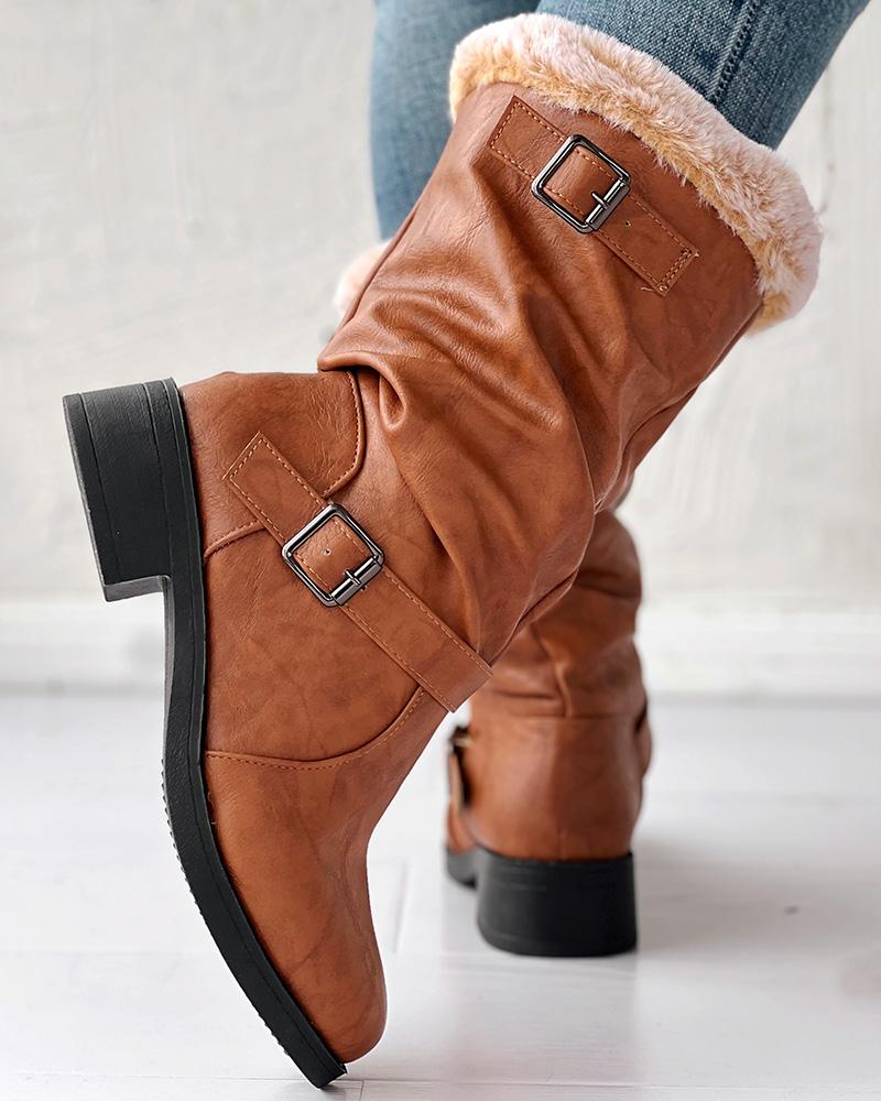 Buckled Lined Chunky Heel Vintage Ankle Boots