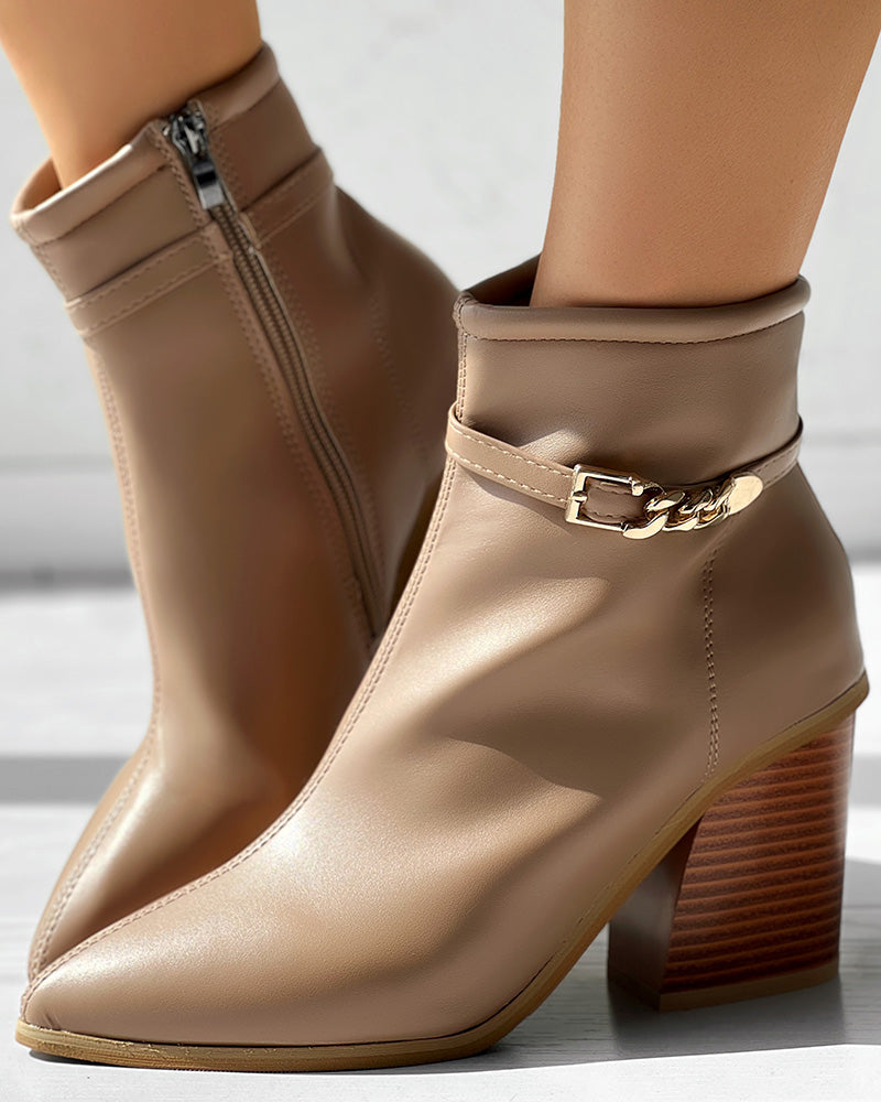 Chain Decor Chunky Heel Ankle Boots