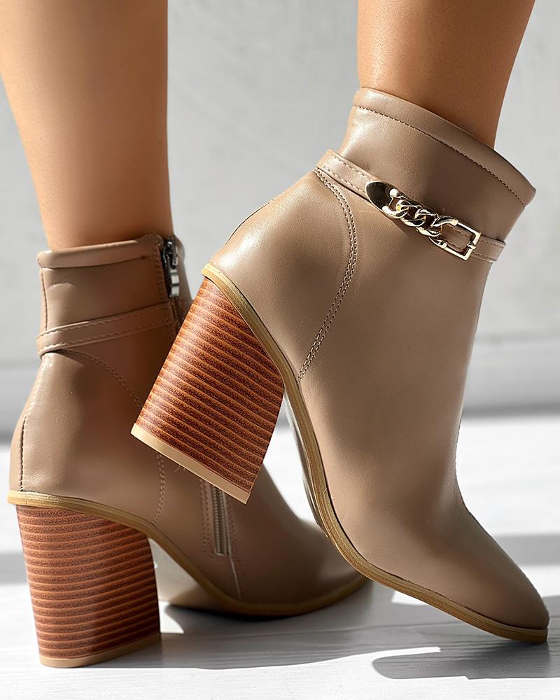 Chain Decor Chunky Heel Ankle Boots