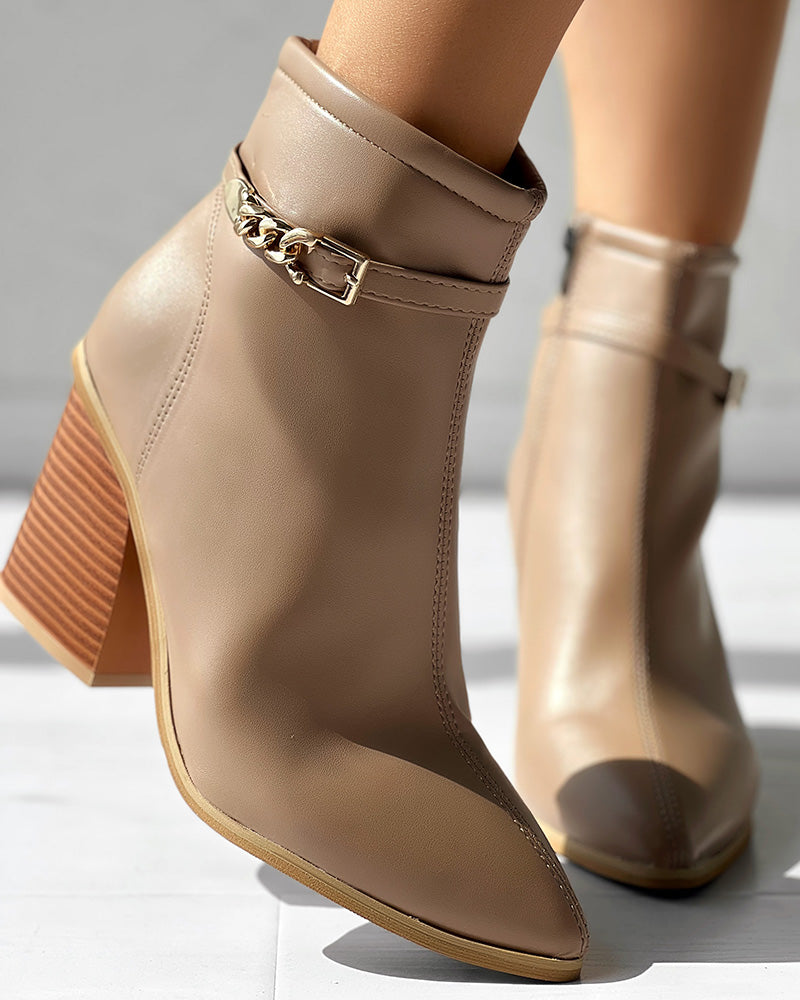 Chain Decor Chunky Heel Ankle Boots