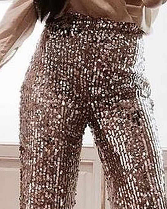 High Waist Sequins Bell Bottomed Pants