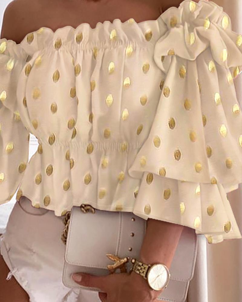 Metallic Polka Dot Print Off Shoulder Top