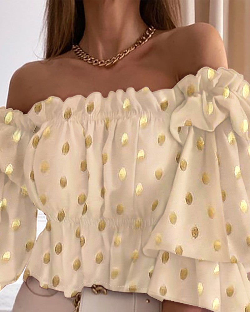 Metallic Polka Dot Print Off Shoulder Top