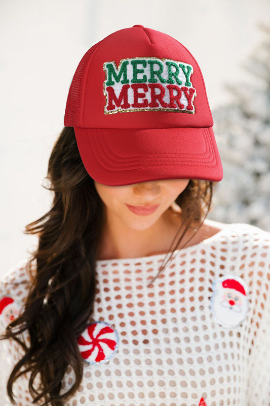 Fiery Red MERRY Patched Detail Christmas Fashion Cap