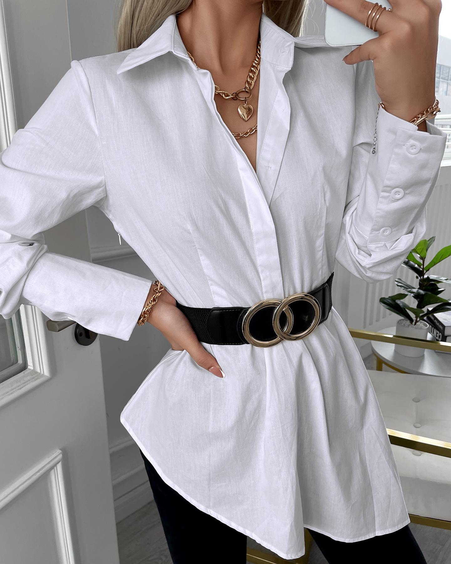 Plain Lantern Sleeve Asymmetrical Top