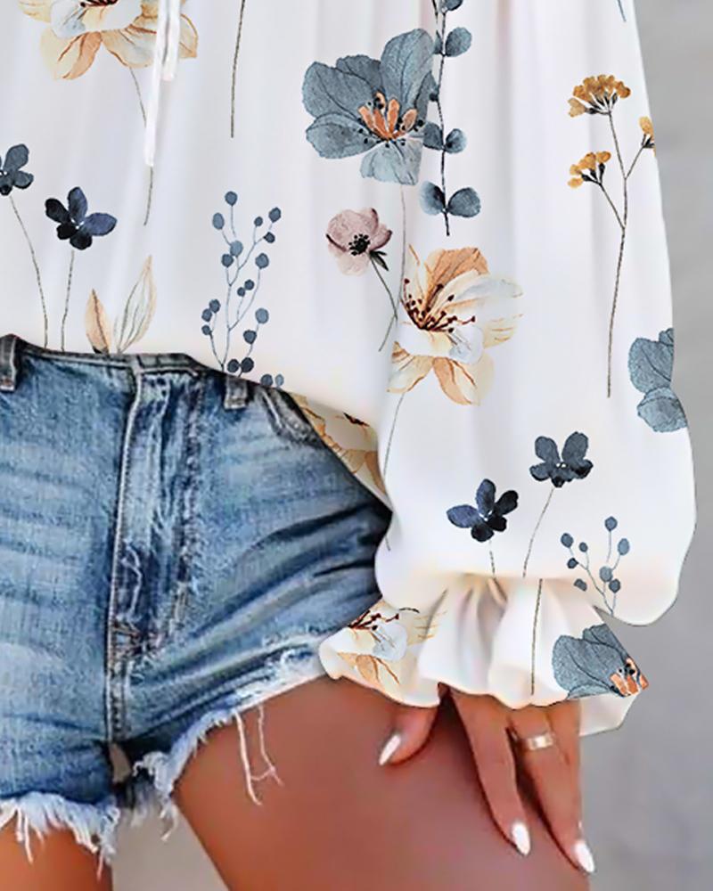 Floral Print Off Shoulder Lantern Sleeve Top