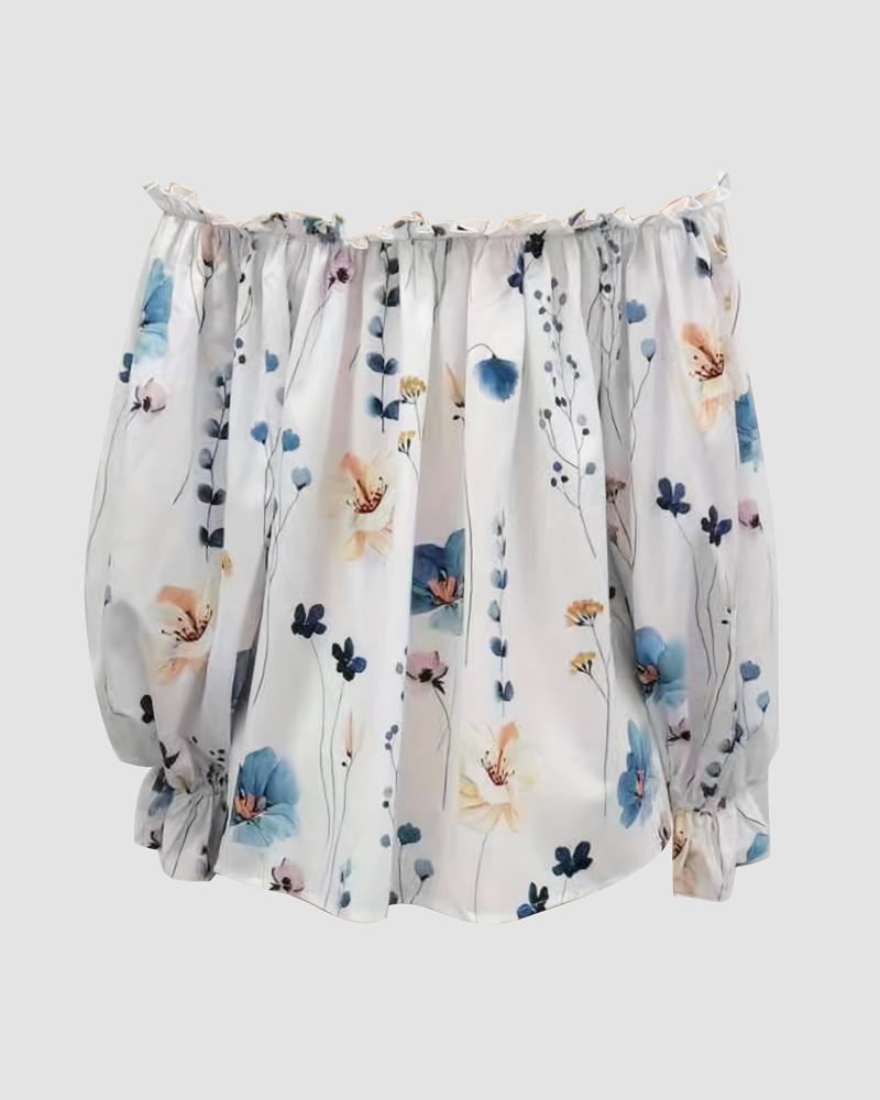 Floral Print Off Shoulder Lantern Sleeve Top