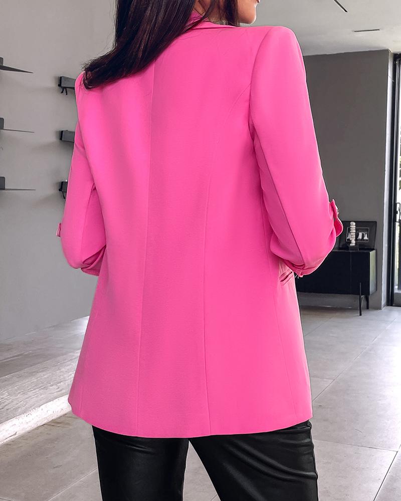 Notched Collar Roll Up Sleeve Blazer Coat