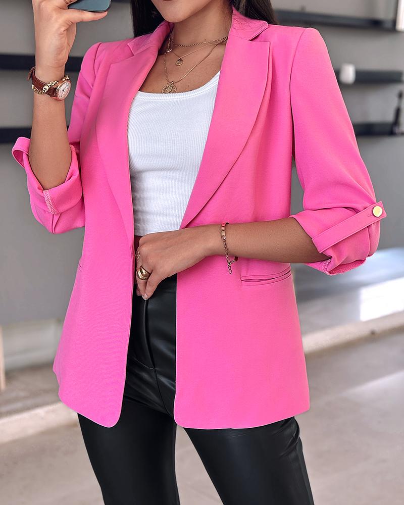 Notched Collar Roll Up Sleeve Blazer Coat