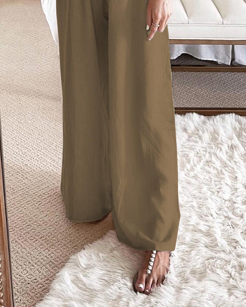 Frill Hem Drawstring Wide Leg Pants