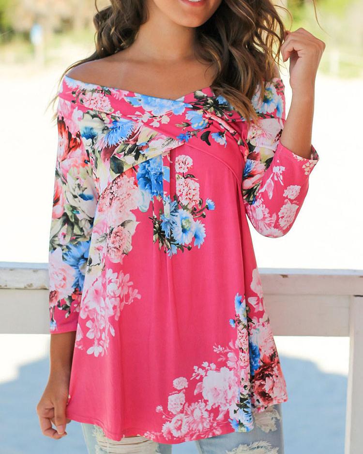 Stylish Floral Off Shoulder Casual Blouse