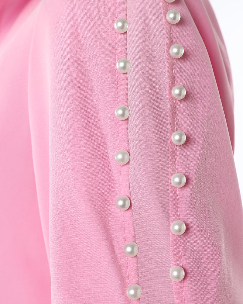 Split Sleeve Pearls Decor Shirt Dress