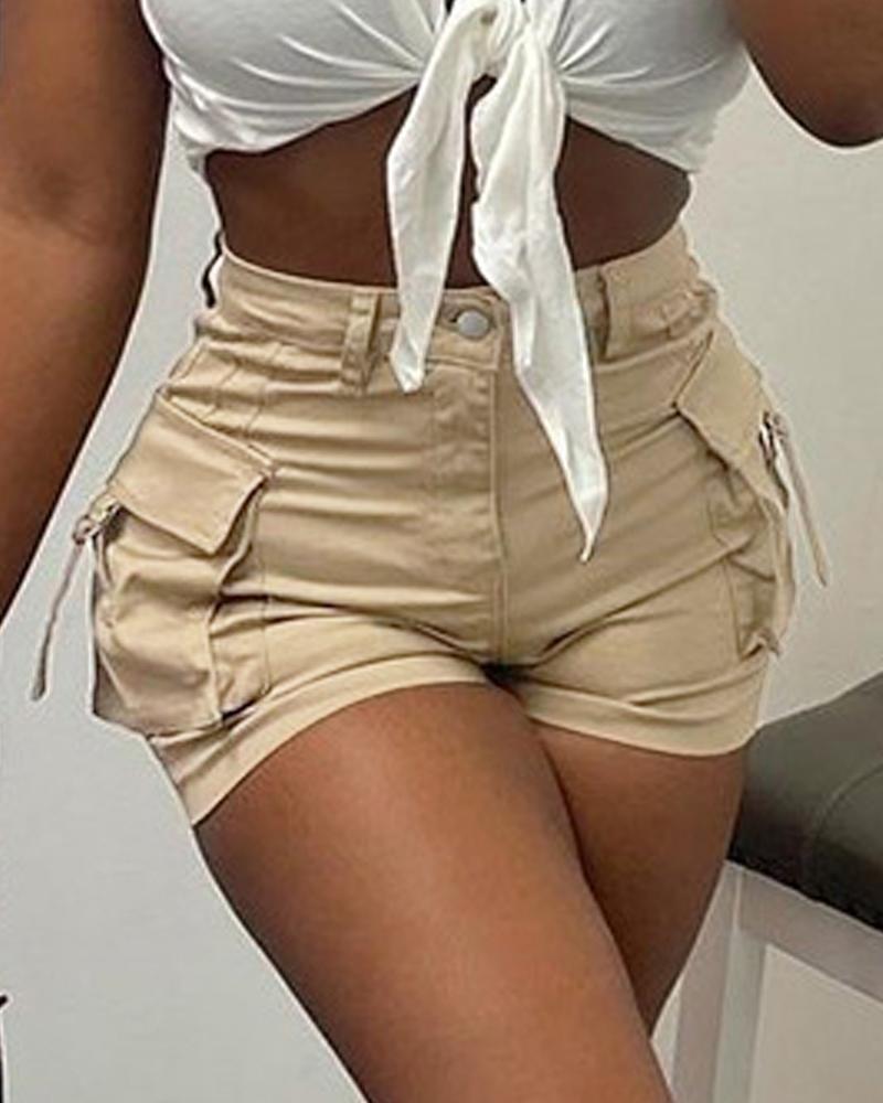 Pocket Design High Waist Shorts