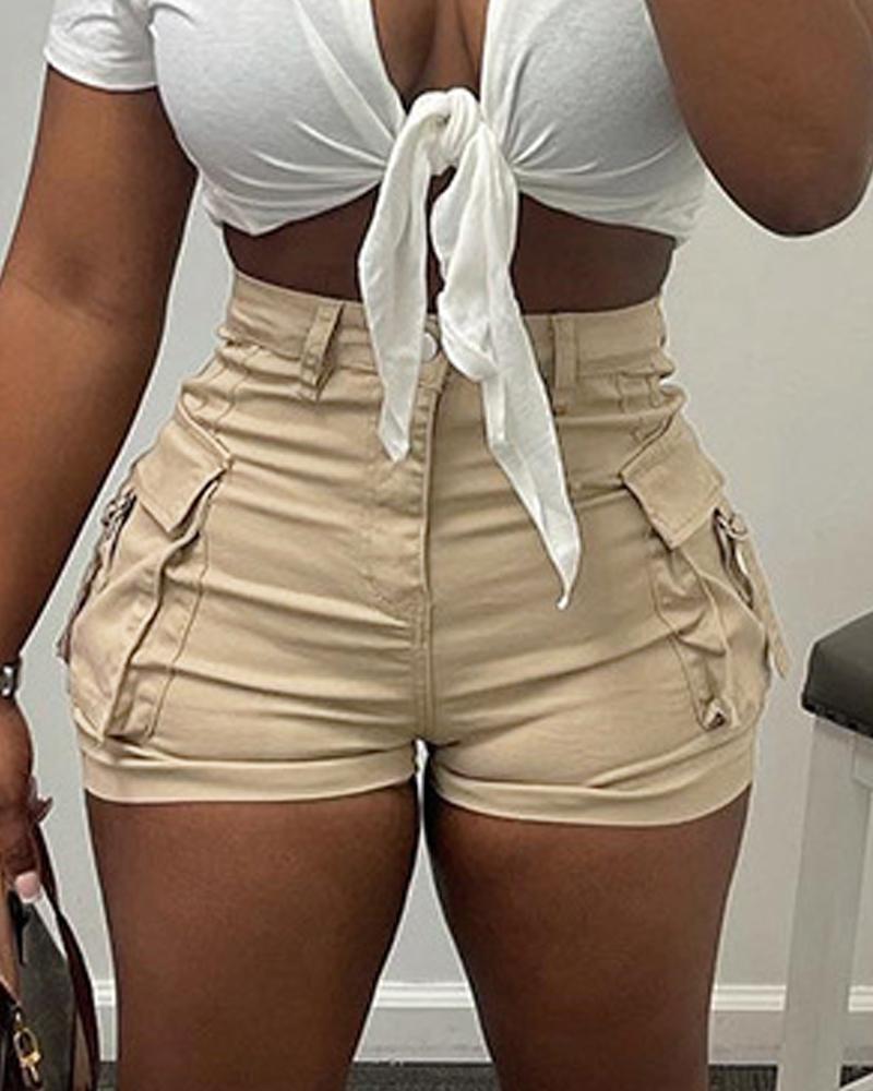 Pocket Design High Waist Shorts