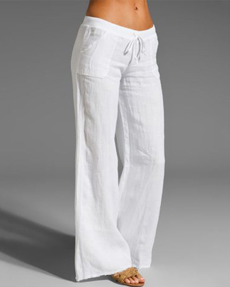 Plain Drawstring Casual Flared Pants