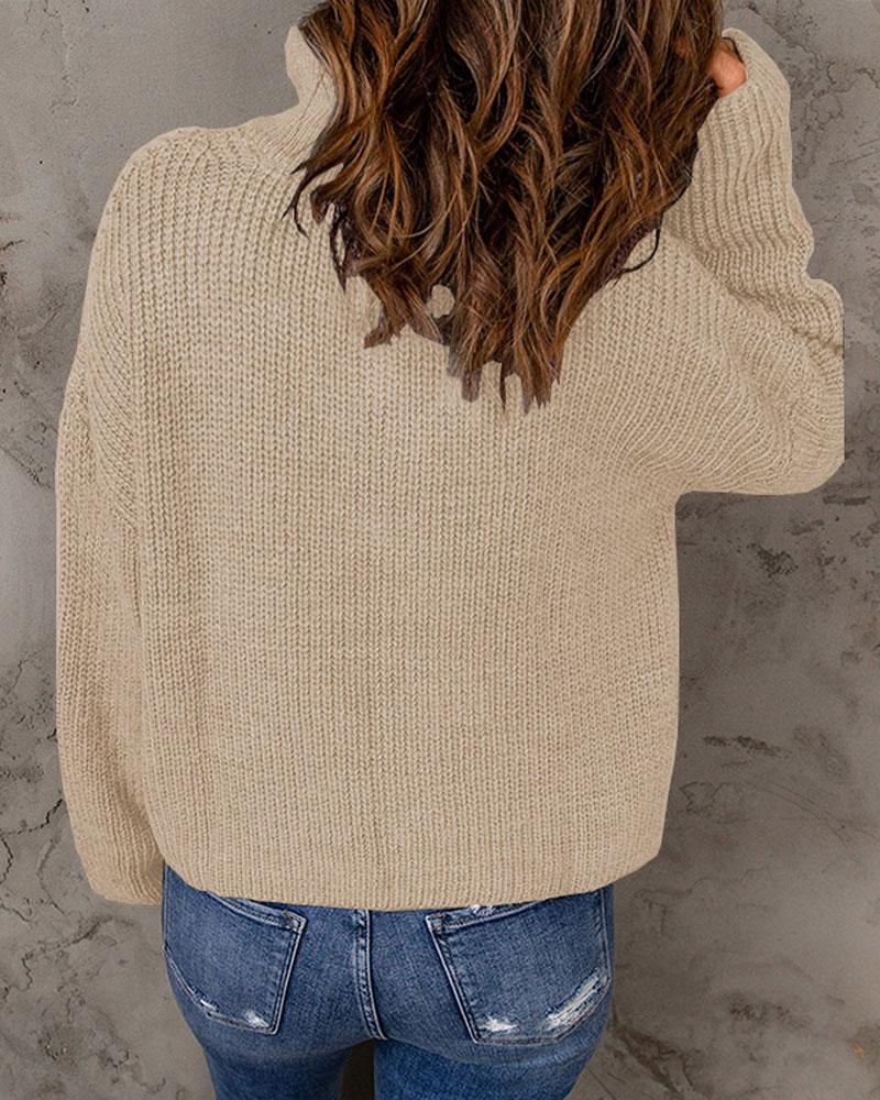 Long Sleeve Zip Detail Chunky Knit Sweater