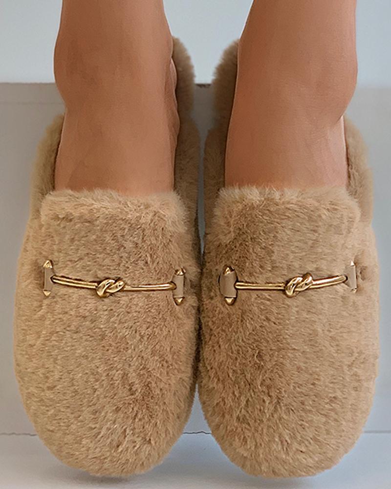 Metal Decor Fluffy Slipper