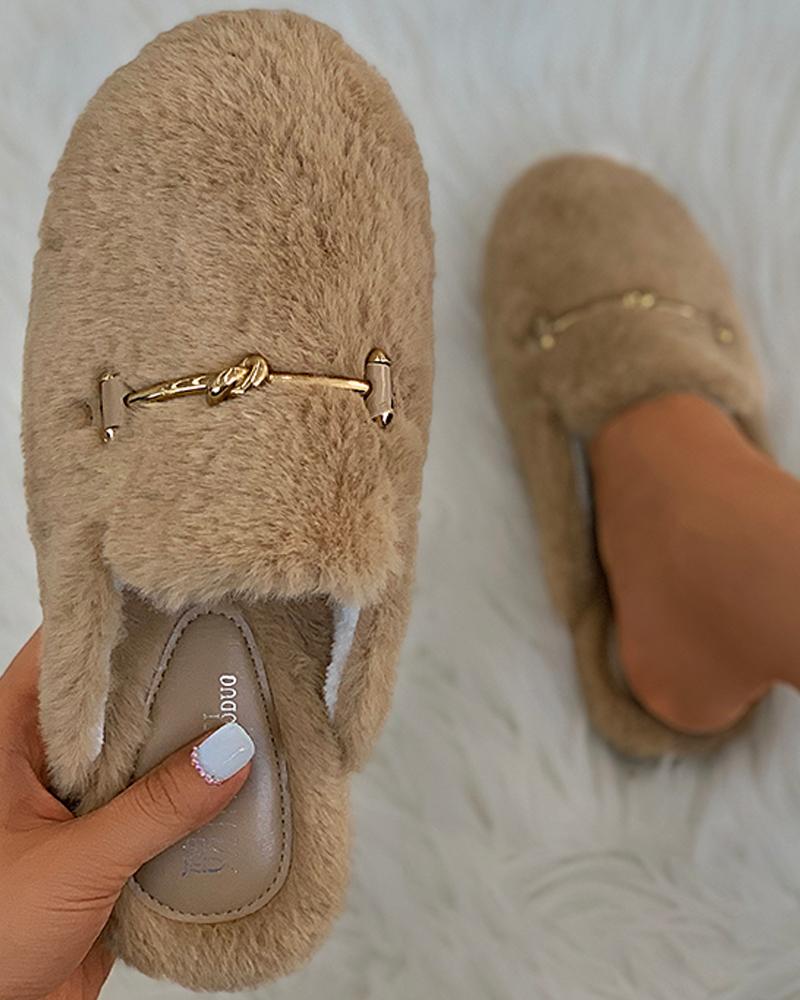 Metal Decor Fluffy Slipper