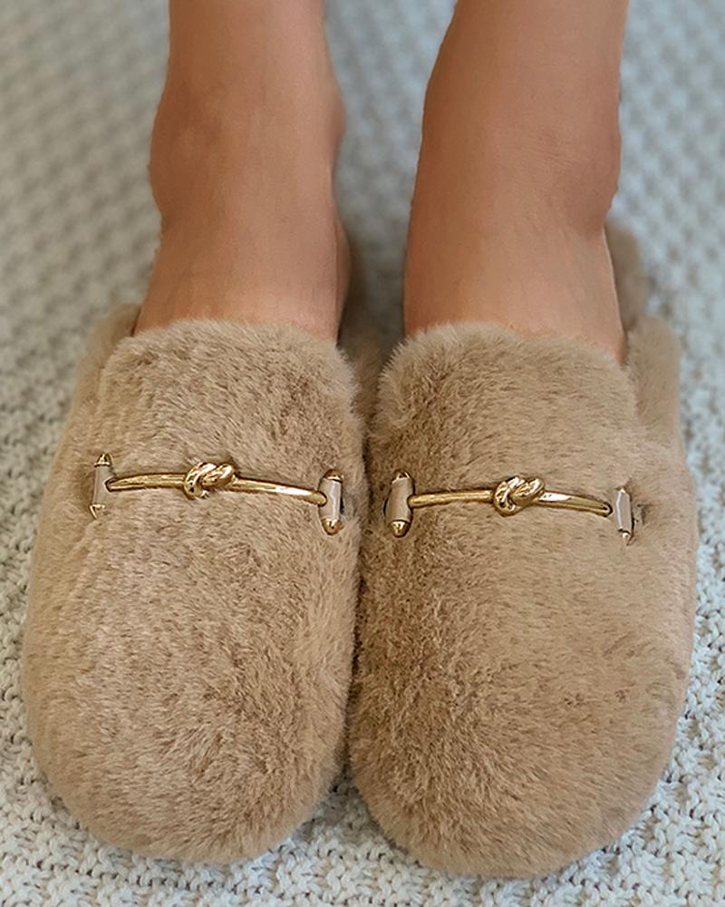 Metal Decor Fluffy Slipper