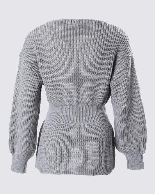 Lantern Sleeve Chunky Knit Sweater