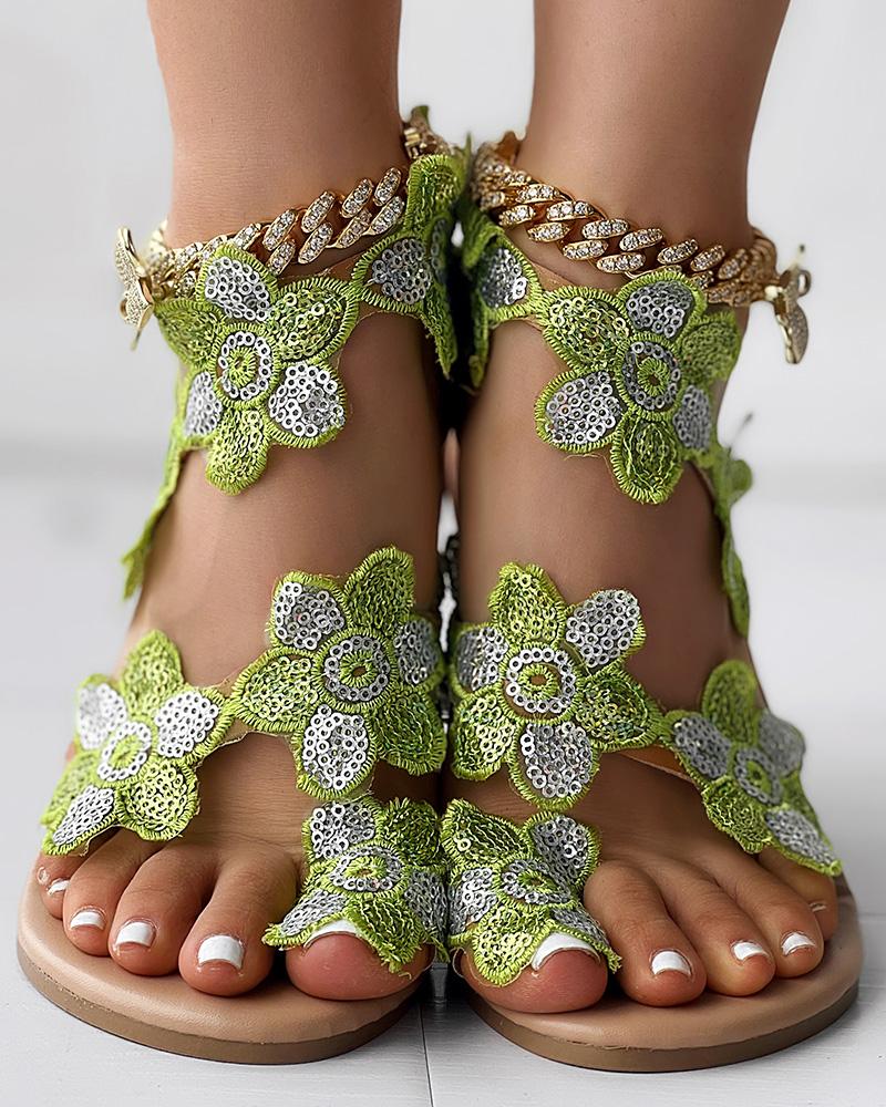 Floral Pattern Toe Post Beach Sandals