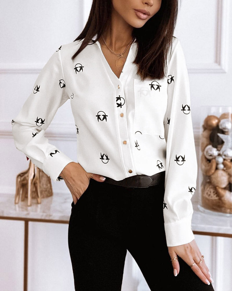 Graphic Print Long Sleeve Button Front Shirt