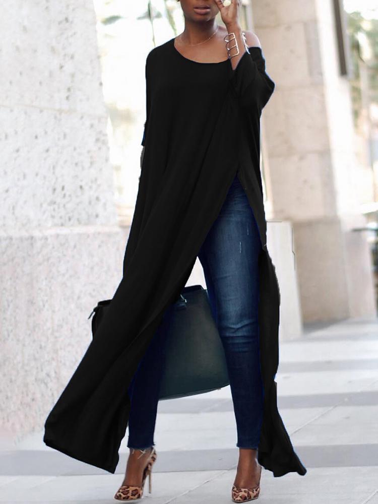 Stylish Solid High Slit Casual Blouse