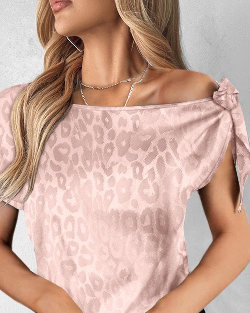 Leopard Print Bowknot Decor Satin Top