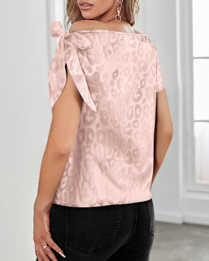 Leopard Print Bowknot Decor Satin Top