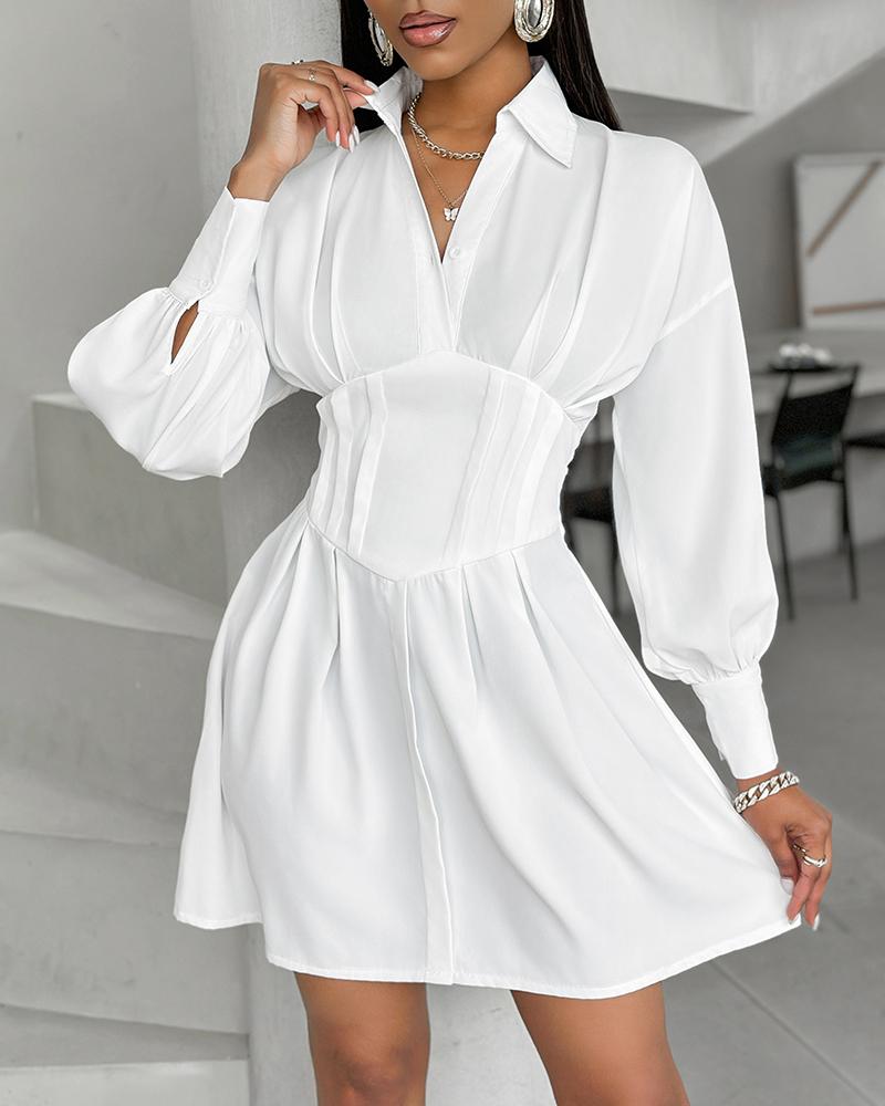 Turn down Collar Ruched Shirt Dress