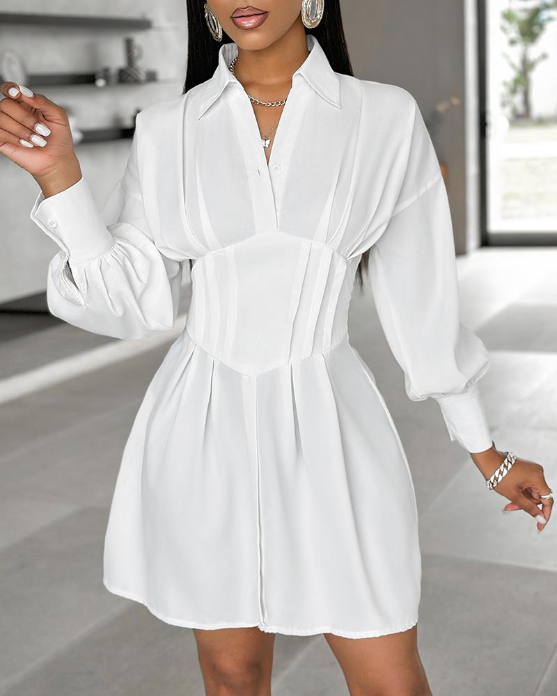 Turn down Collar Ruched Shirt Dress