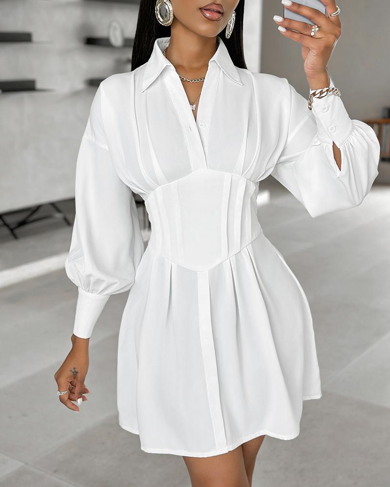 Turn down Collar Ruched Shirt Dress