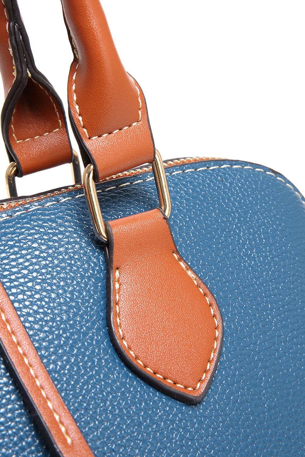 Ashleigh Blue Color Contrast PU Leather Zipper Tote Bag