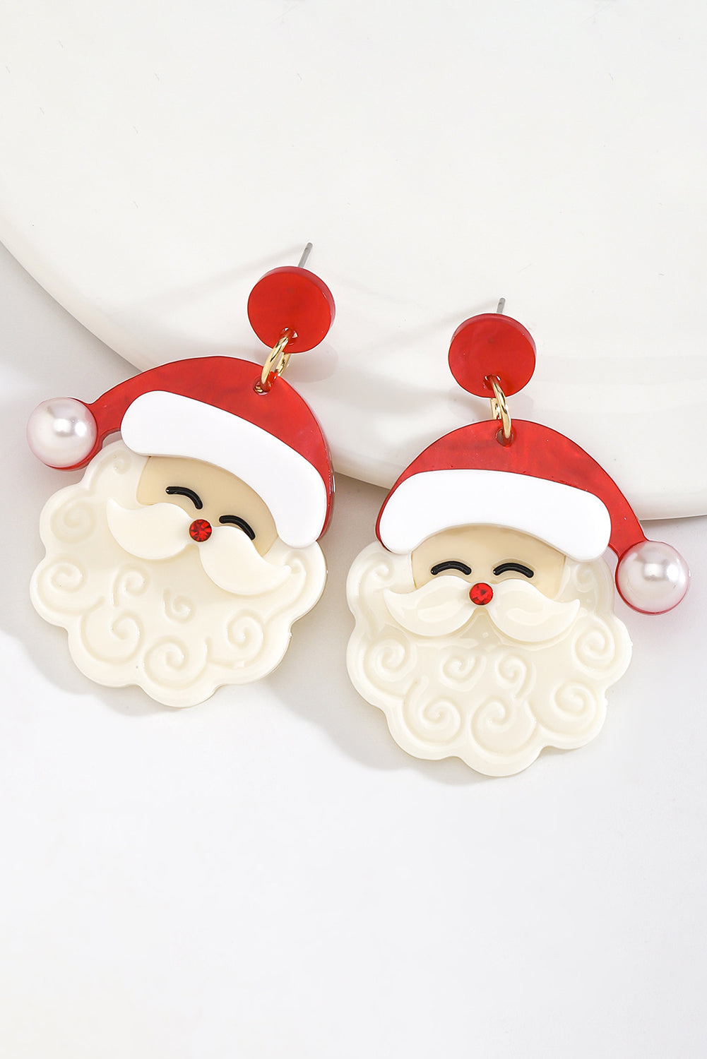 Fiery Red Bright Pearl Decor Cute Father Christmas Earrings