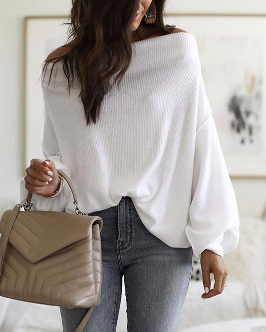 Off Shoulder Lantern Sleeve Knit Casual Sweater