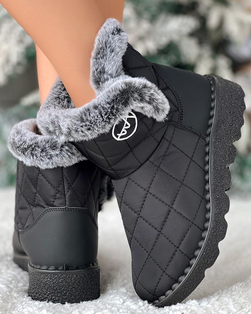 Quilted Argyle Lined Waterproof Winter Ankle Boots