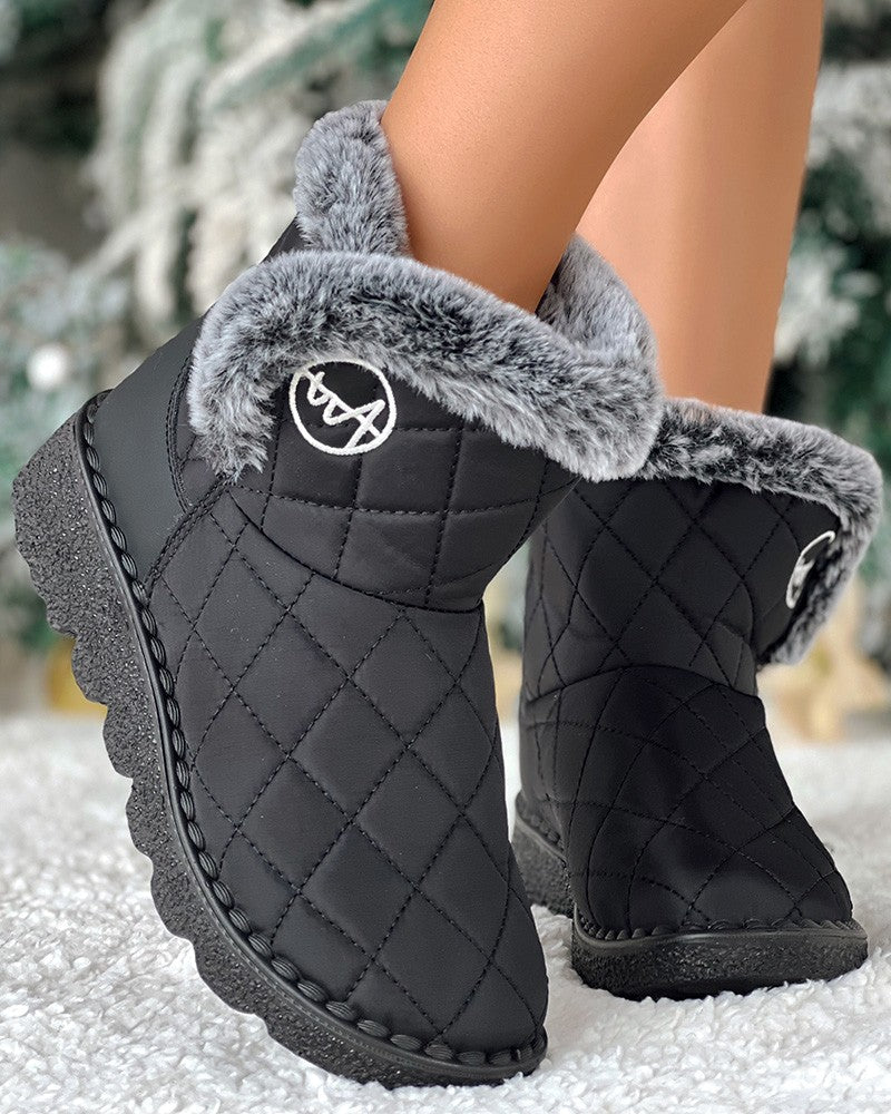 Quilted Argyle Lined Waterproof Winter Ankle Boots