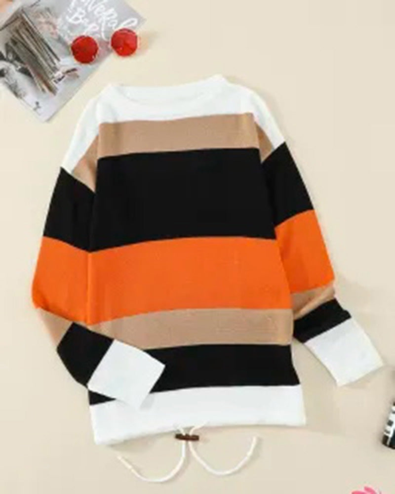 Colorblock Round Neck Knit Sweater