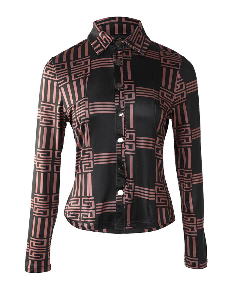 Geo Print Long Sleeve Button Down Shirt