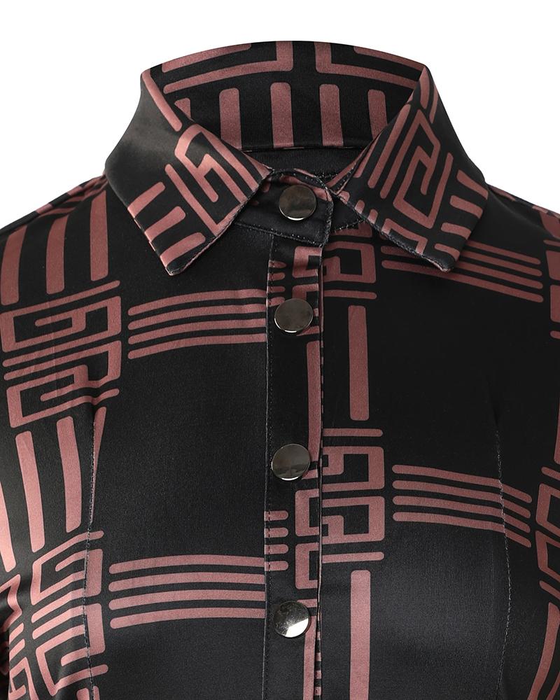 Geo Print Long Sleeve Button Down Shirt