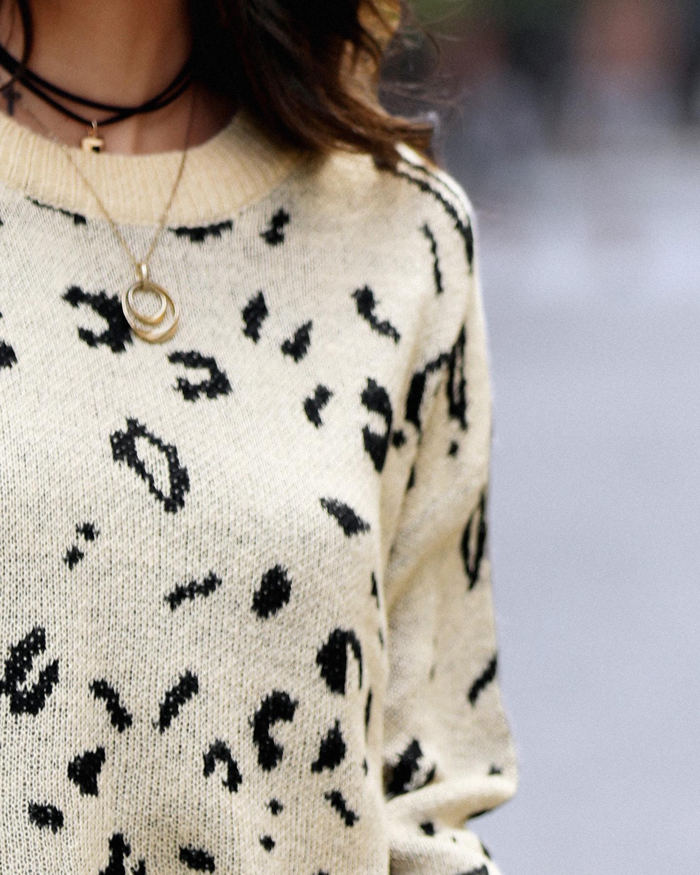 Round Neck Leopard Print Casual Sweater