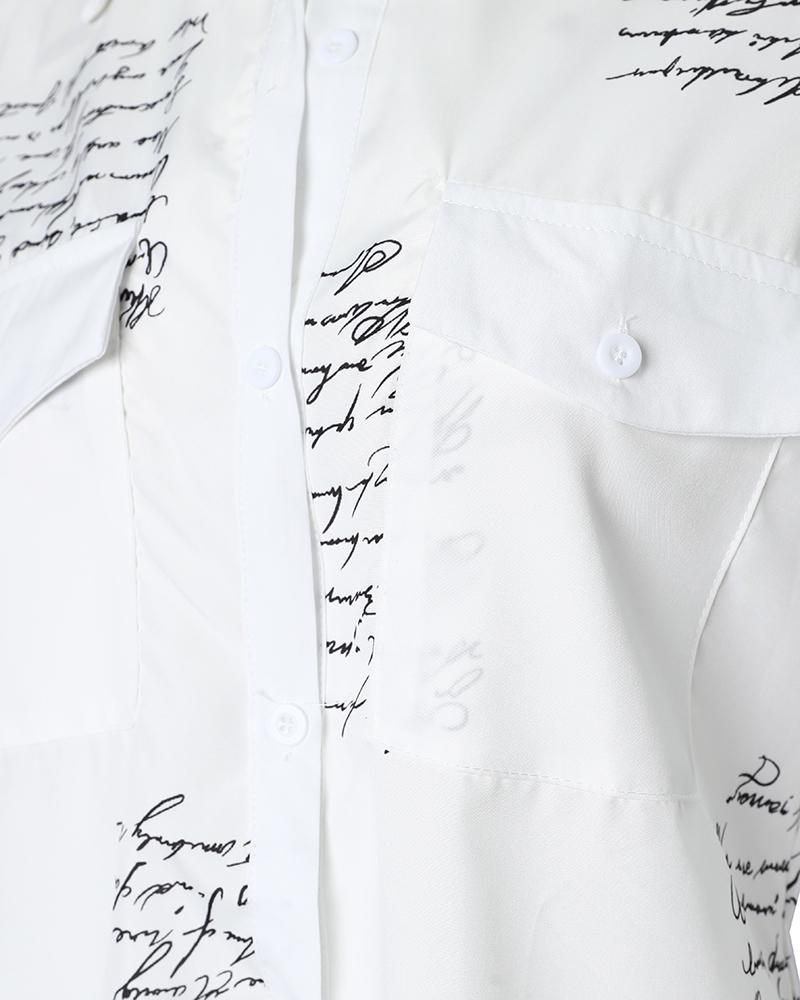 Letter Print Pocket Detail Button Down Shirt