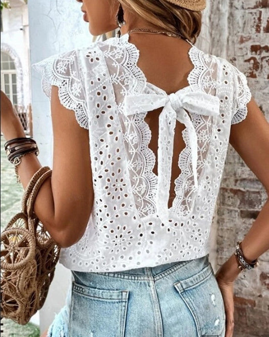 Hollow Out Tied Detail Lace Top