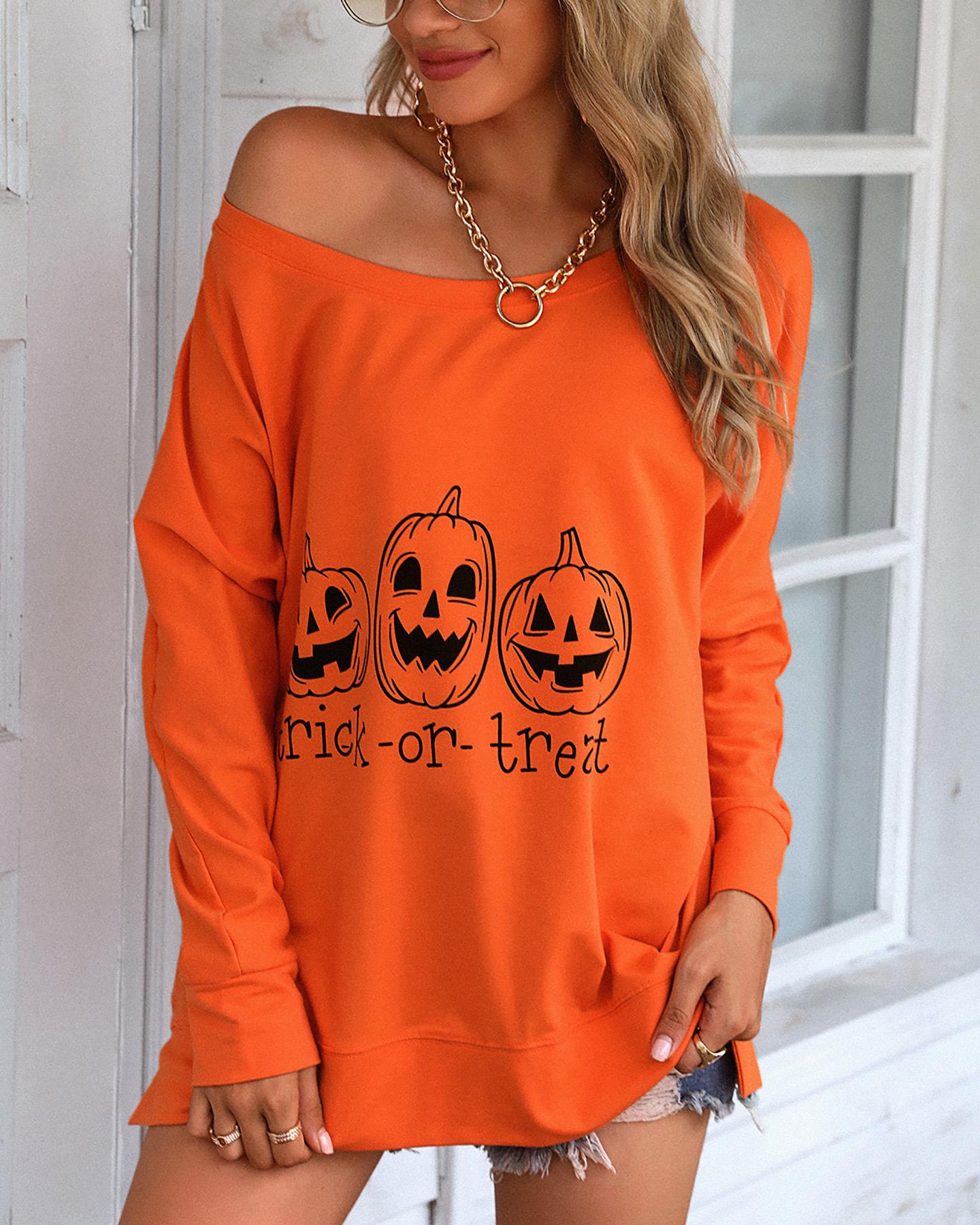 Halloween Letter Pumpkin Print Casual Sweatshirt