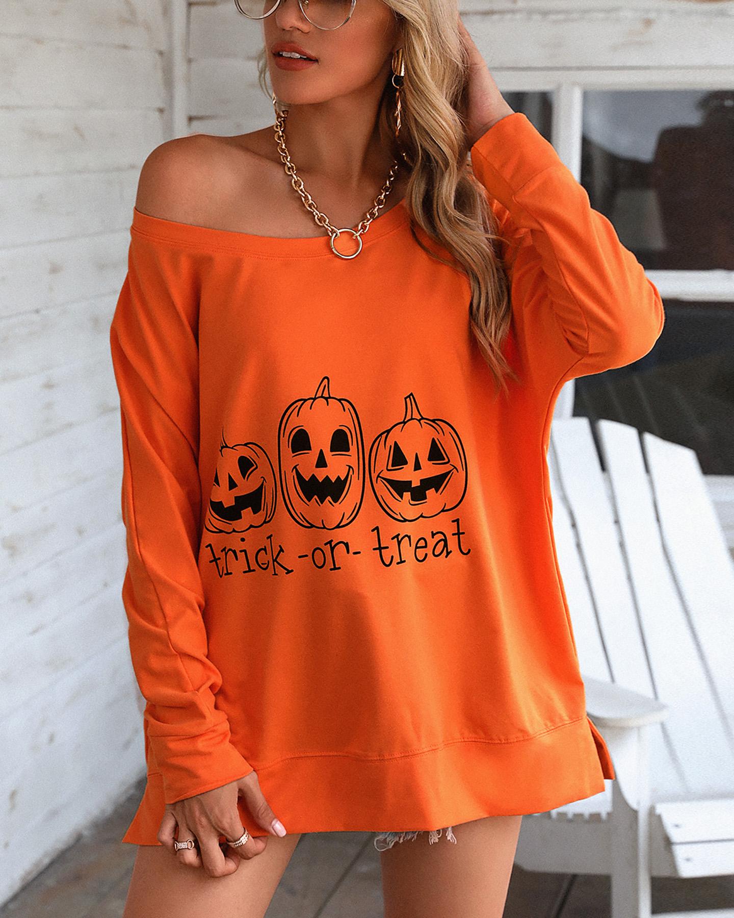 Halloween Letter Pumpkin Print Casual Sweatshirt