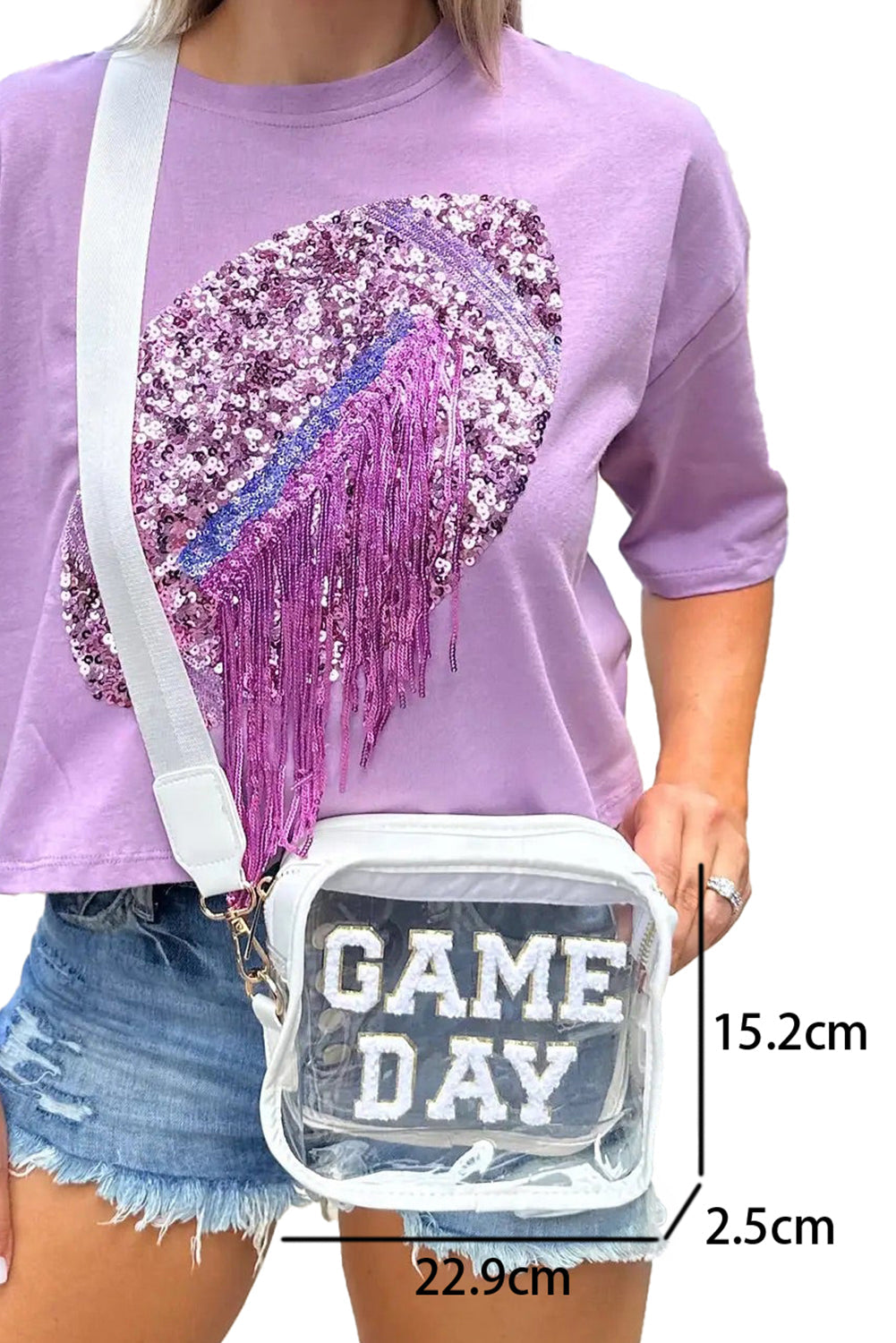 White GAME DAY Rugby Football Clear Shoulder Bag