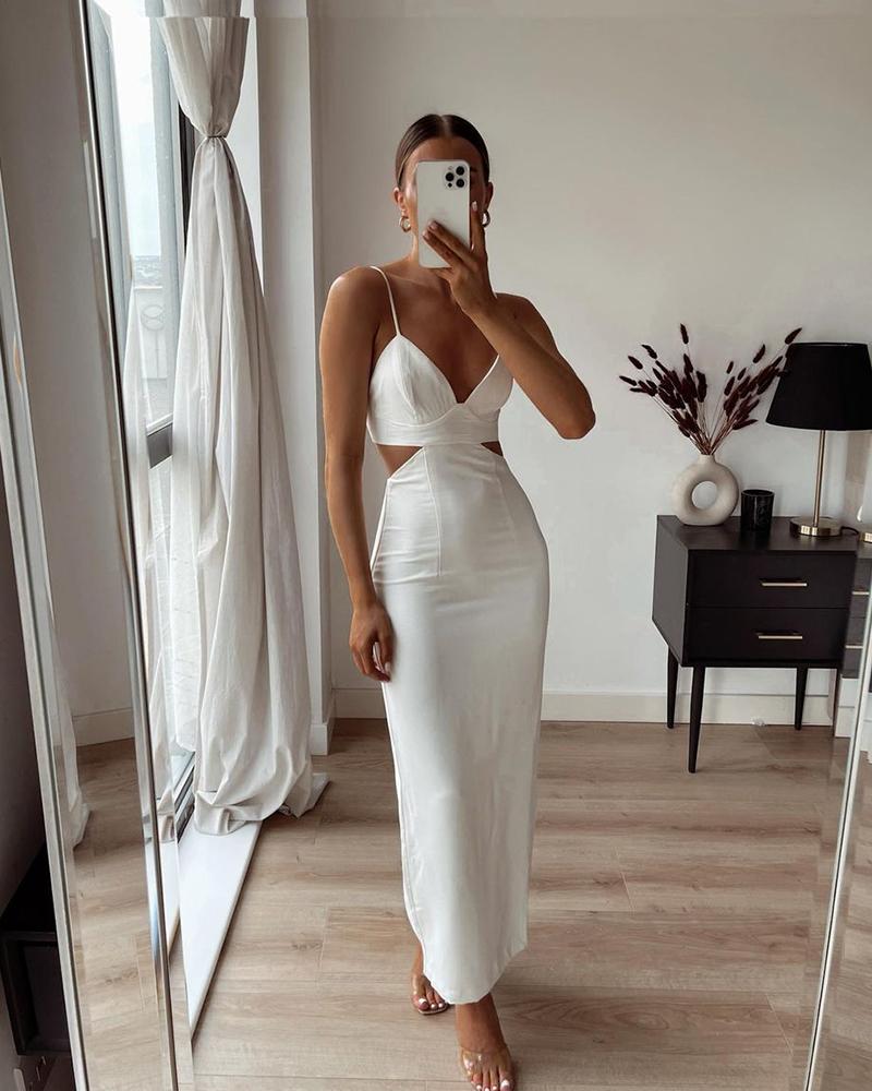 Cami Deep V Cutout Straight Maxi Dress