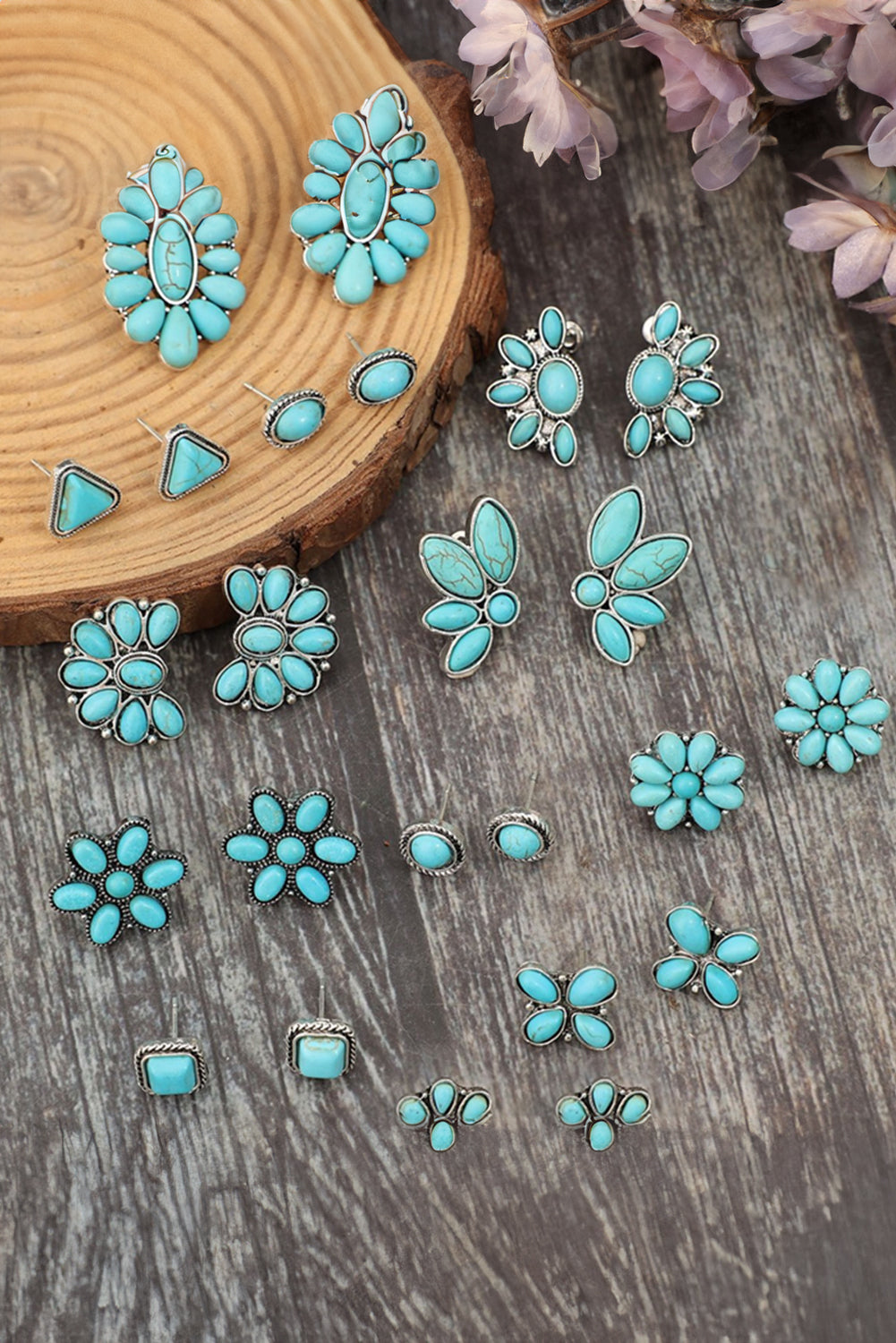 Turquoise Boho Turquoise Inlay Stud Earrings Set